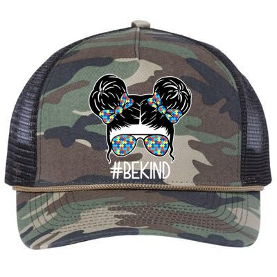 Be Kind Autism Awareness Female Bun Retro Rope Trucker Hat Cap