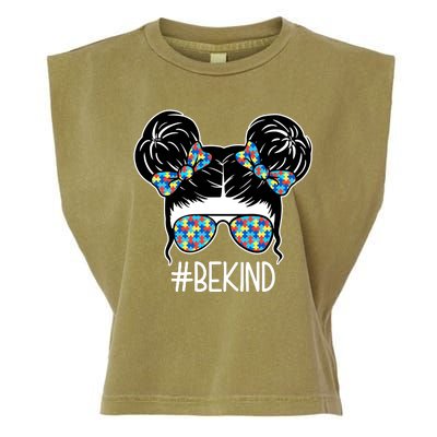 Be Kind Autism Awareness Female Bun Garment-Dyed Women's Muscle Tee