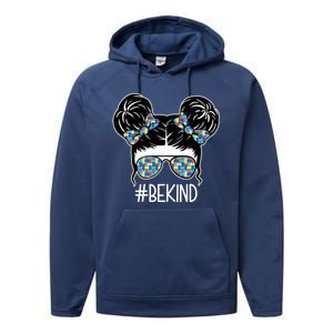 Be Kind Autism Awareness Female Bun Performance Fleece Hoodie