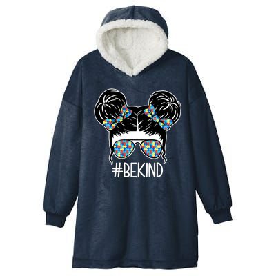 Be Kind Autism Awareness Female Bun Hooded Wearable Blanket