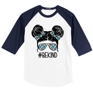 Be Kind Autism Awareness Female Bun Baseball Sleeve Shirt