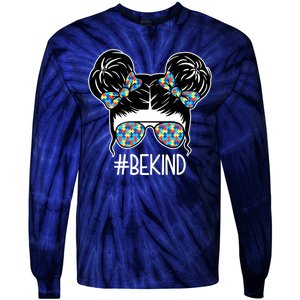 Be Kind Autism Awareness Female Bun Tie-Dye Long Sleeve Shirt