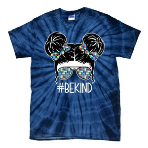 Be Kind Autism Awareness Female Bun Tie-Dye T-Shirt