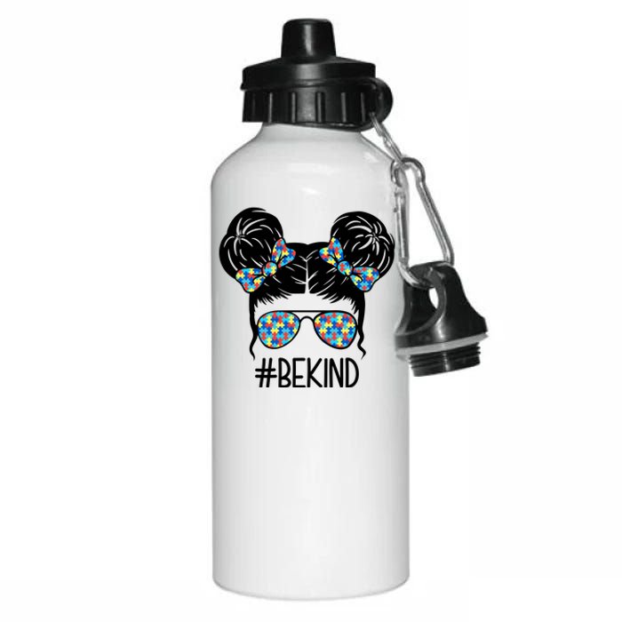 Be Kind Autism Awareness Female Bun Aluminum Water Bottle