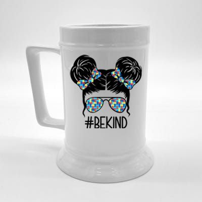 Be Kind Autism Awareness Female Bun Beer Stein