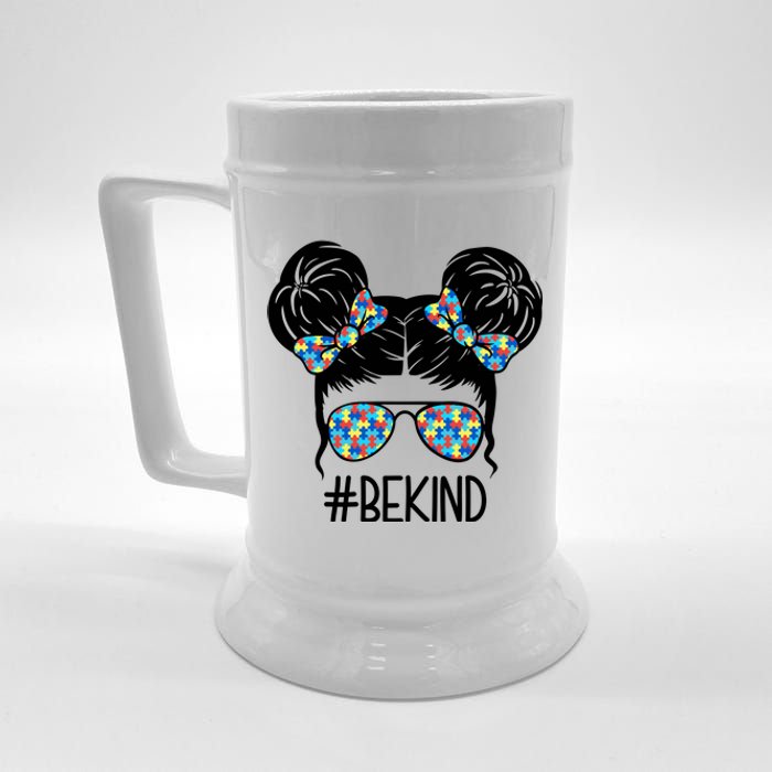 Be Kind Autism Awareness Female Bun Beer Stein