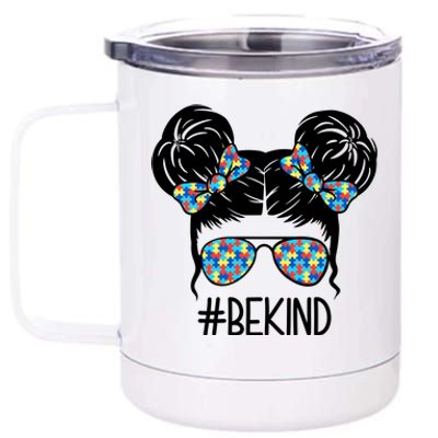 Be Kind Autism Awareness Female Bun 12 oz Stainless Steel Tumbler Cup