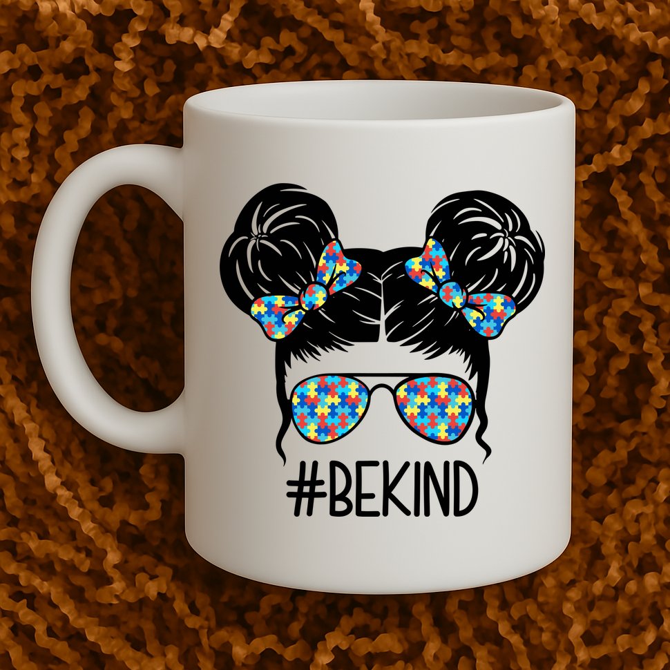 Be Kind Autism Awareness Female Bun Mug