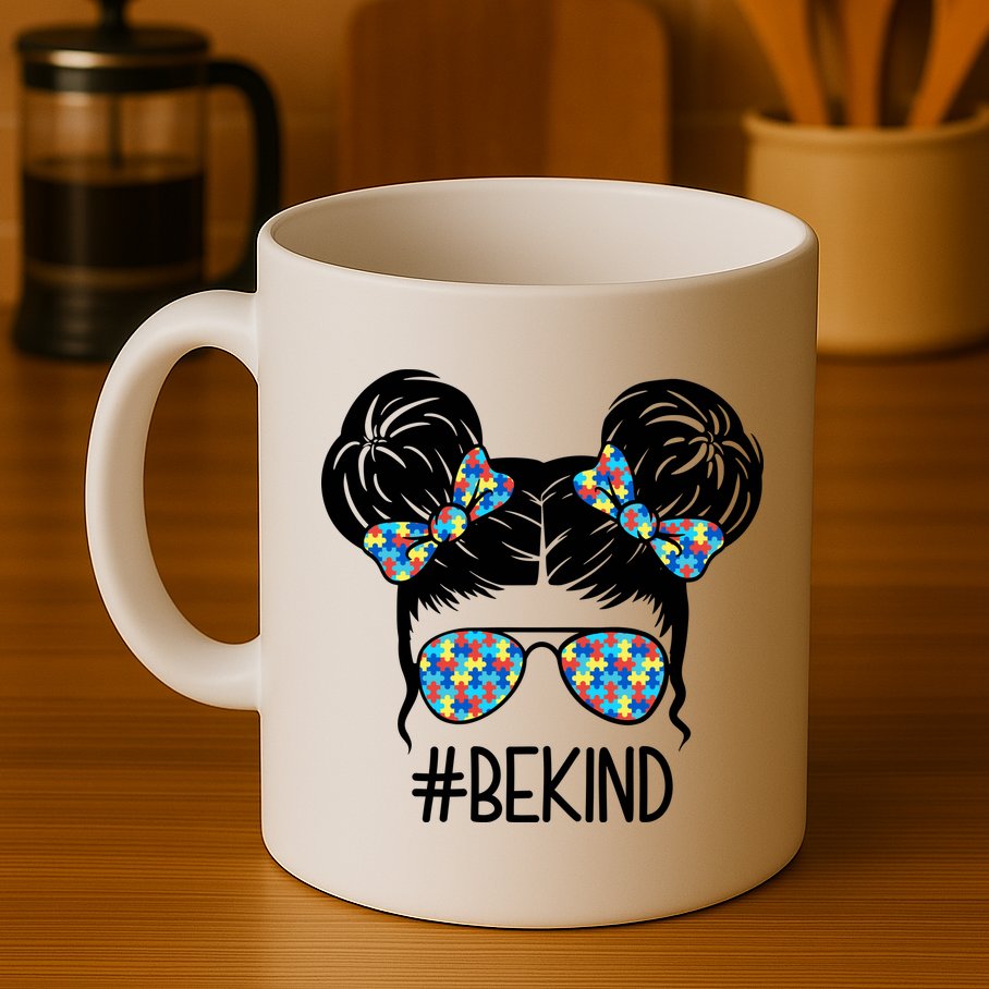 Be Kind Autism Awareness Female Bun Mug