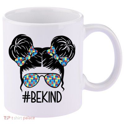 Be Kind Autism Awareness Female Bun 11oz C Handle Ceramic Mug