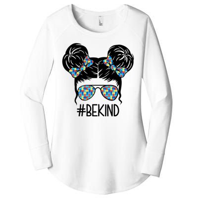 Be Kind Autism Awareness Female Bun Women's Perfect Tri Tunic Long Sleeve Shirt