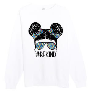 Be Kind Autism Awareness Female Bun Premium Crewneck Sweatshirt