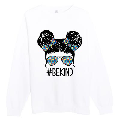 Be Kind Autism Awareness Female Bun Premium Crewneck Sweatshirt