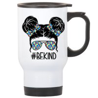 Be Kind Autism Awareness Female Bun Stainless Steel Travel Mug