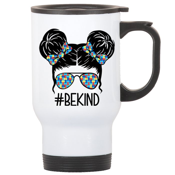 Be Kind Autism Awareness Female Bun Stainless Steel Travel Mug