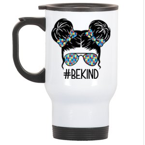 Be Kind Autism Awareness Female Bun Stainless Steel Travel Mug