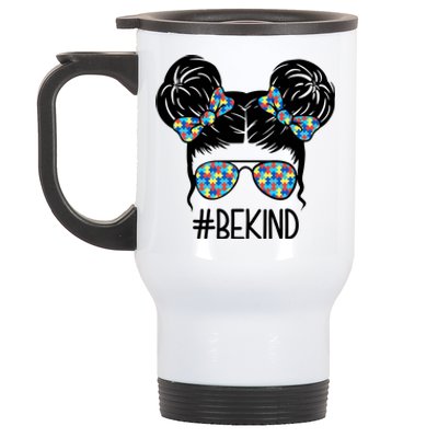 Be Kind Autism Awareness Female Bun Stainless Steel Travel Mug