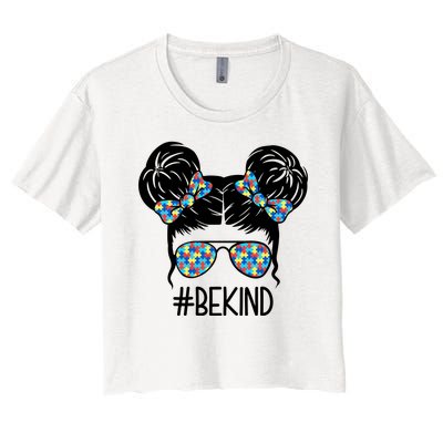 Be Kind Autism Awareness Female Bun Women's Crop Top Tee