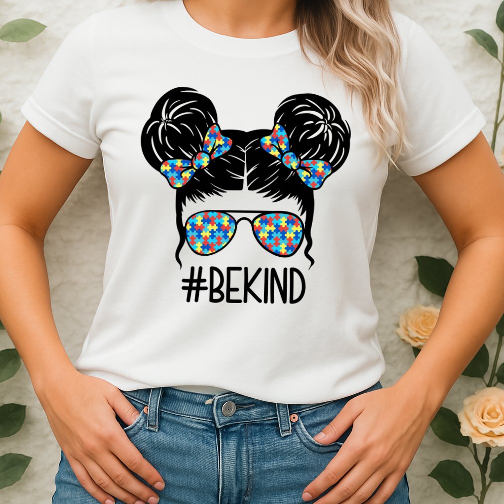 Be Kind Autism Awareness Female Bun Womens T-Shirt