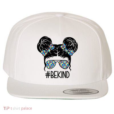 Be Kind Autism Awareness Female Bun Wool Snapback Cap