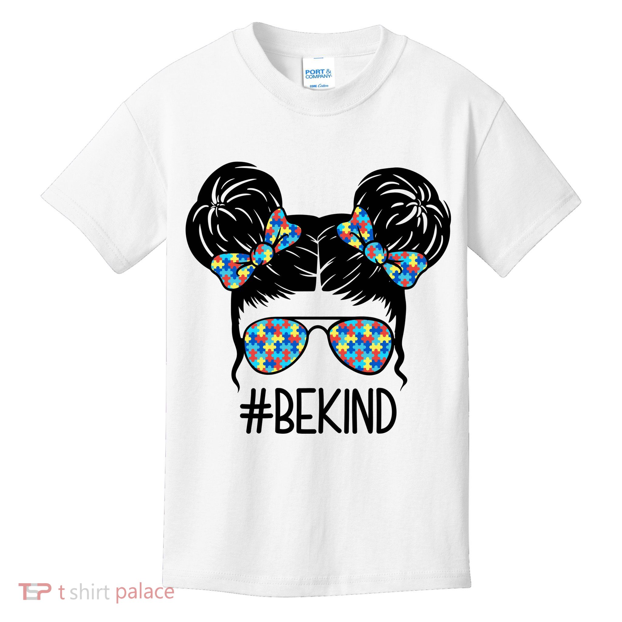 Be Kind Autism Awareness Female Bun Kids T-Shirt