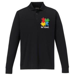 Be Kind Autism Awareness Kindness Positive Saying Gift Performance Long Sleeve Polo