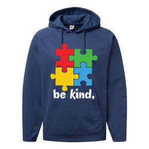 Be Kind Autism Awareness Kindness Positive Saying Gift Performance Fleece Hoodie