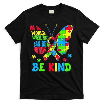 Be Kind Autism Awareness Puzzle Ribbon Butterfly T-Shirt