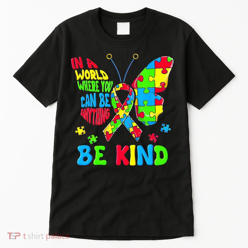 Be Kind Autism Awareness Puzzle Ribbon Butterfly Tall T-Shirt