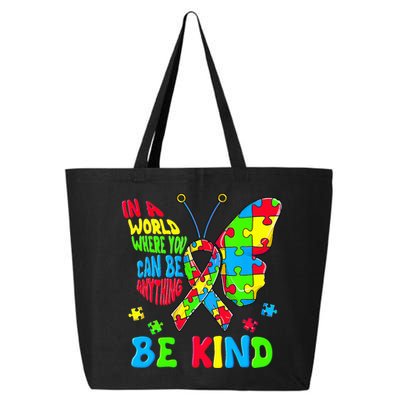 Be Kind Autism Awareness Puzzle Ribbon Butterfly 25L Jumbo Tote