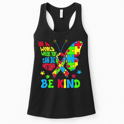 Be Kind Autism Awareness Puzzle Ribbon Butterfly Womens Tank Top