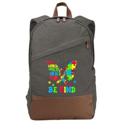 Be Kind Autism Awareness Puzzle Ribbon Butterfly Cotton Canvas Backpack