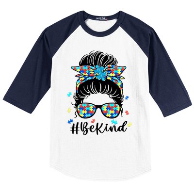 Be Kind Autism Awareness Messy Bun S Gift Baseball Sleeve Shirt