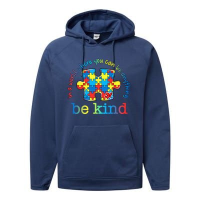 Be Kind Autism Awareness Puzzle Rainbow Choose Kindness Performance Fleece Hoodie