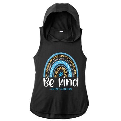 Be Kind Autism Awareness Leopard Rainbow Choose Kindness Ladies PosiCharge Tri-Blend Wicking Draft Hoodie Tank