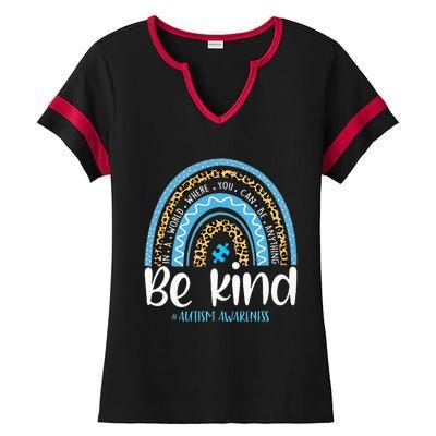 Be Kind Autism Awareness Leopard Rainbow Choose Kindness Ladies Halftime Notch Neck Tee