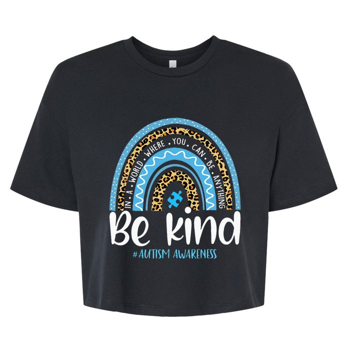 Be Kind Autism Awareness Leopard Rainbow Choose Kindness Bella+Canvas Jersey Crop Tee