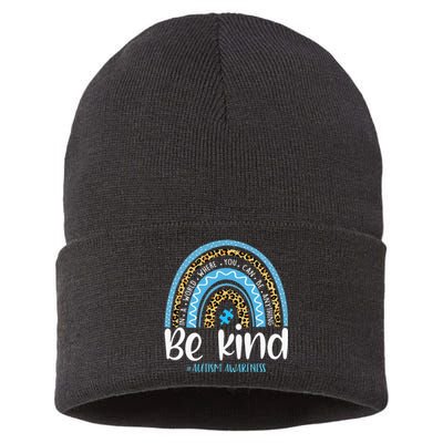 Be Kind Autism Awareness Leopard Rainbow Choose Kindness Sustainable Knit Beanie