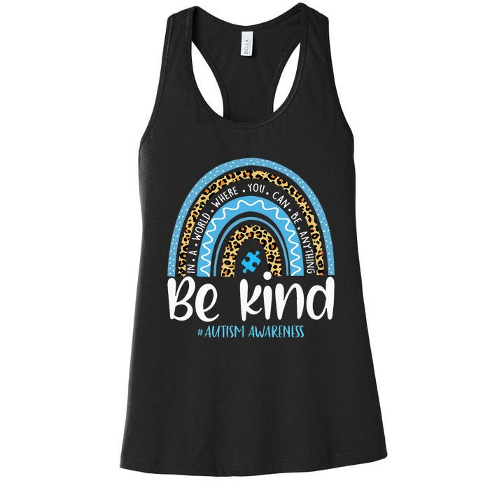 Be Kind Autism Awareness Leopard Rainbow Choose Kindness Women's Racerback Tank