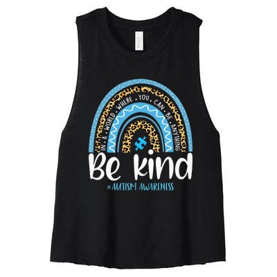 Be Kind Autism Awareness Leopard Rainbow Choose Kindness Women's Racerback Cropped Tank