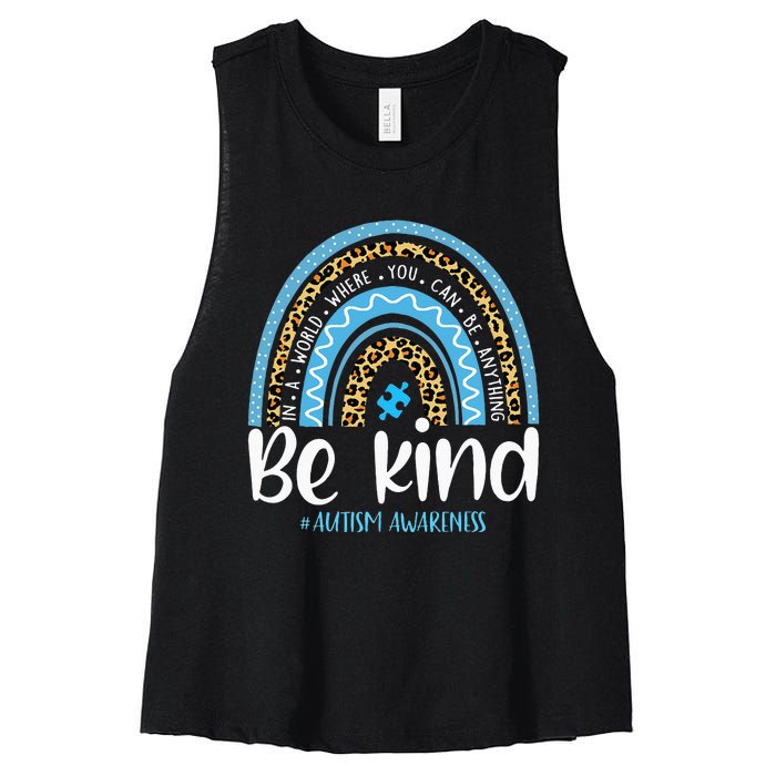 Be Kind Autism Awareness Leopard Rainbow Choose Kindness Women's Racerback Cropped Tank