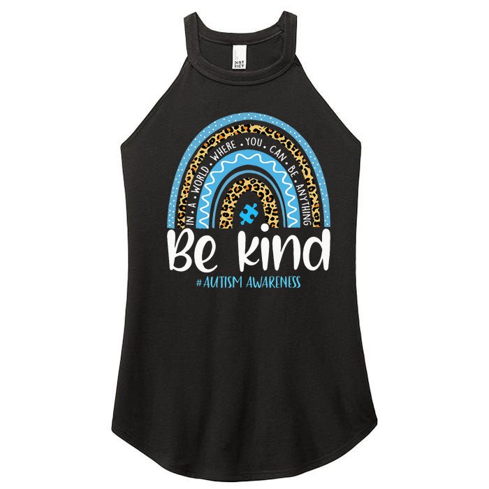 Be Kind Autism Awareness Leopard Rainbow Choose Kindness Women's Perfect Tri Rocker Tank