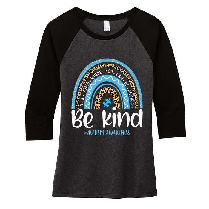 Be Kind Autism Awareness Leopard Rainbow Choose Kindness Women's Tri-Blend 3/4-Sleeve Raglan Shirt