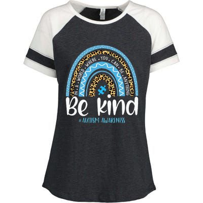 Be Kind Autism Awareness Leopard Rainbow Choose Kindness Enza Ladies Jersey Colorblock Tee