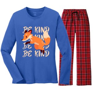 Be Kind Animal Fox Drawing Art World Kindness Day Great Gift Women's Long Sleeve Flannel Pajama Set 