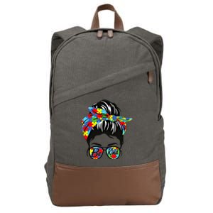 Be Kind Autism Awareness Messy Bun Gift Cotton Canvas Backpack