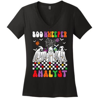 Boo Kkeeper Analyst Halloween Bookkeeper Job Matching Party Women's V-Neck T-Shirt