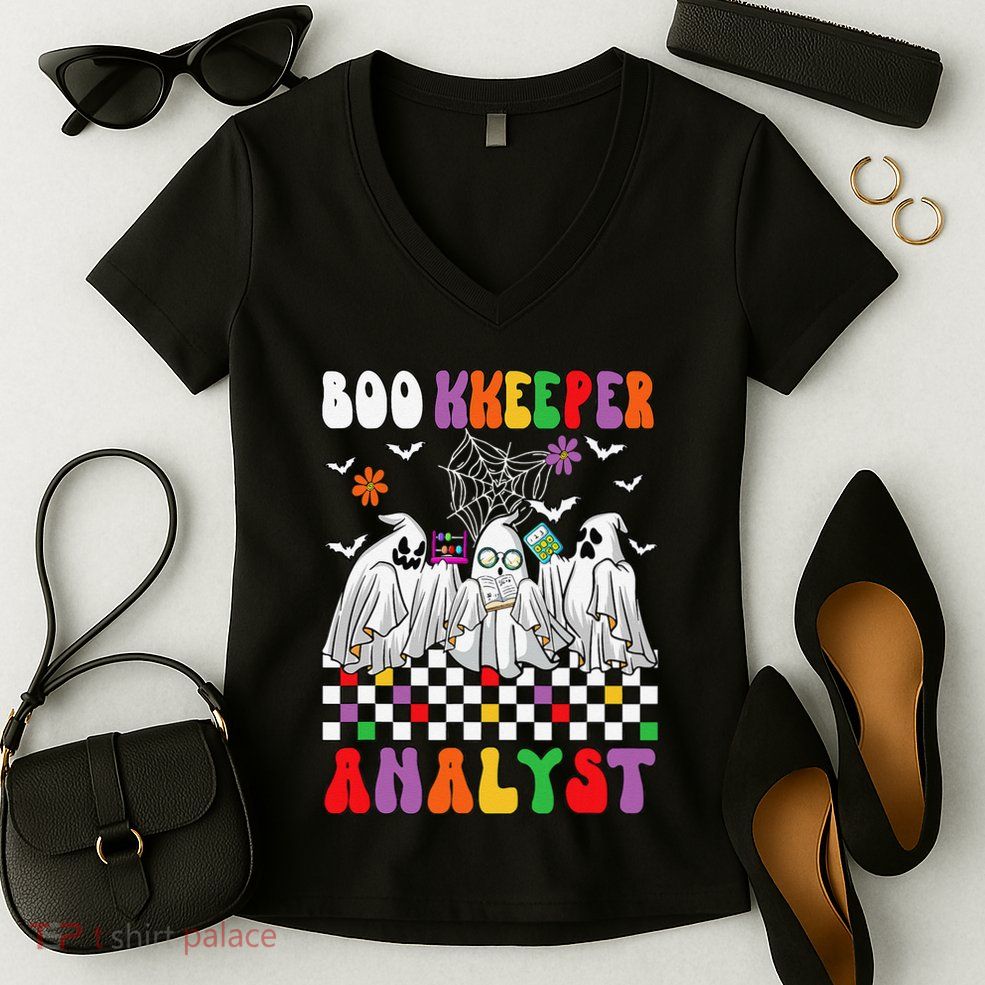 Boo Kkeeper Analyst Halloween Bookkeeper Job Matching Party Women's V-Neck T-Shirt
