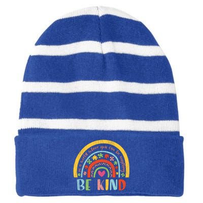 Be Kind Autism Awareness Acceptance Rainbow Choose Kindness Cute Gift Striped Beanie with Solid Band