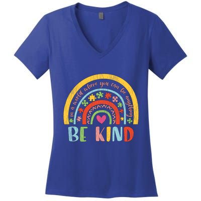 Be Kind Autism Awareness Acceptance Rainbow Choose Kindness Cute Gift Women's V-Neck T-Shirt